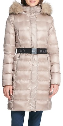 dkny hooded cinch bottom cocoon puffer coat