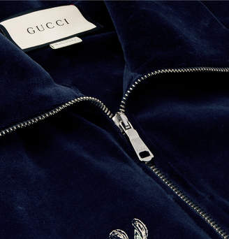 Gucci Slim-Fit Embroidered Cotton-Blend Velvet Zip-Up Sweatshirt