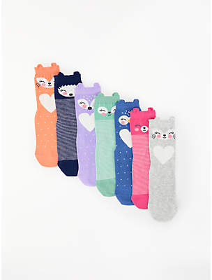 John Lewis & Partners Girls' Woodland Animal Print Socks, Pack of 7, Multi