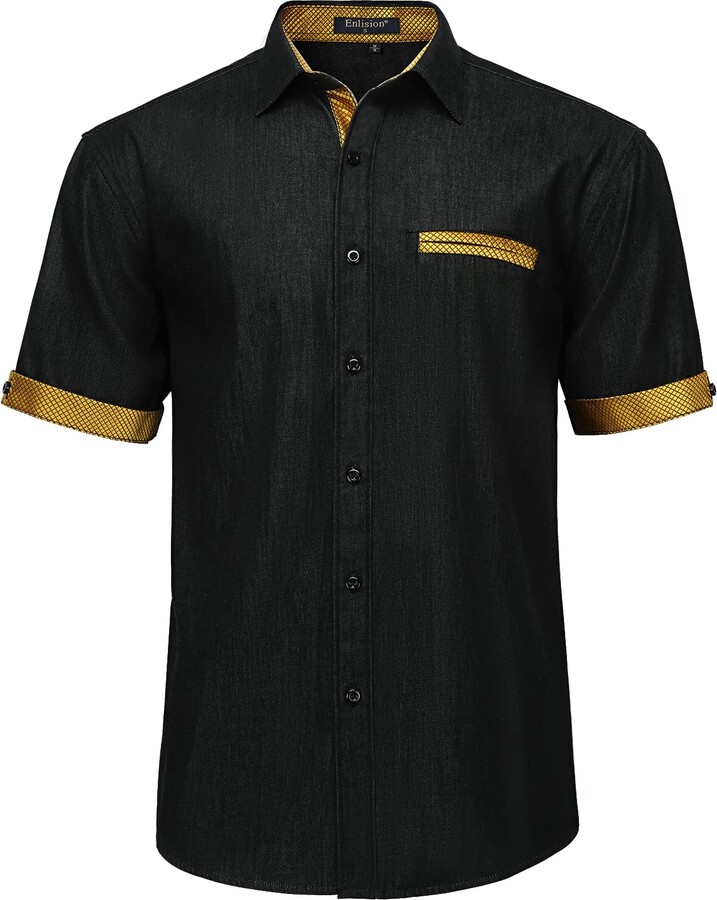 Enlision Men’s Denim Shirt Summer Casual Dress Shirts Button Down
