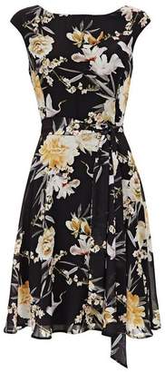 Wallis Black Floral Fit and Flare Dress