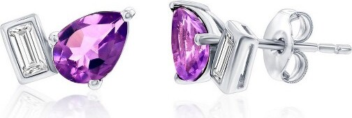 Simona SimonaSterlingSilverPearshaped&Emerald-CutAmethystStuds-Purple