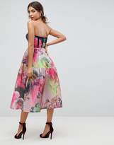 Thumbnail for your product : ASOS Design Bonded Mesh Bandeau Floral Midi Prom Dress