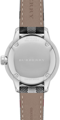 Burberry 32mm Round Stainless Watch with Check Strap
