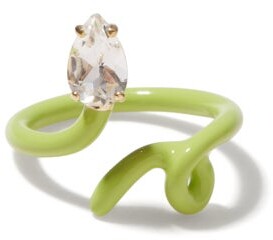 BEA BONGIASCA Baby Vine Tendril Crystal, 9kt Gold & Enamel Ring - Green