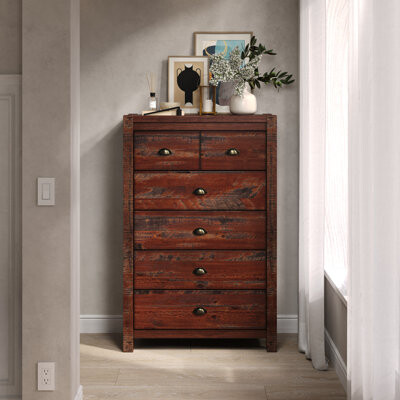 Seconique-US Corporation Rustwood Farmhouse 33,1” W Chest Of 5 Drawers Dresser For Bedroom, Chest Solid Wood Rustic Style