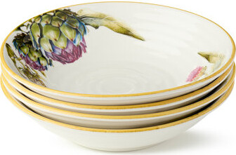 Certified International Verdura Set of 4 Pasta Bowls – Vibrant Artichoke Garden Print Stoneware for Pasta, Salad, Grain Bowls & Rustic Italian Meals – Farmhouse Botanical Se