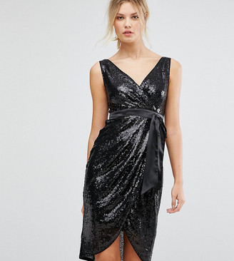 TFNC Tall Wrap Front Sequin Midi Dress With Satin Waist Band