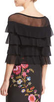 Thumbnail for your product : Fuzzi 3/4-Sleeve Tiered Ruffled Tulle Top