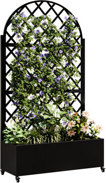 Latitude Run Metal Planter With Trellis, 75.07-Inch Tall, 1.2-Inch Thick, Rust-, For Flowers And Vines, Built-In Drainage, Easy Installation Round High, Thick Flow
