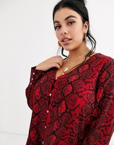Thumbnail for your product : Simply Be smock blouse with frill hem in red leopard