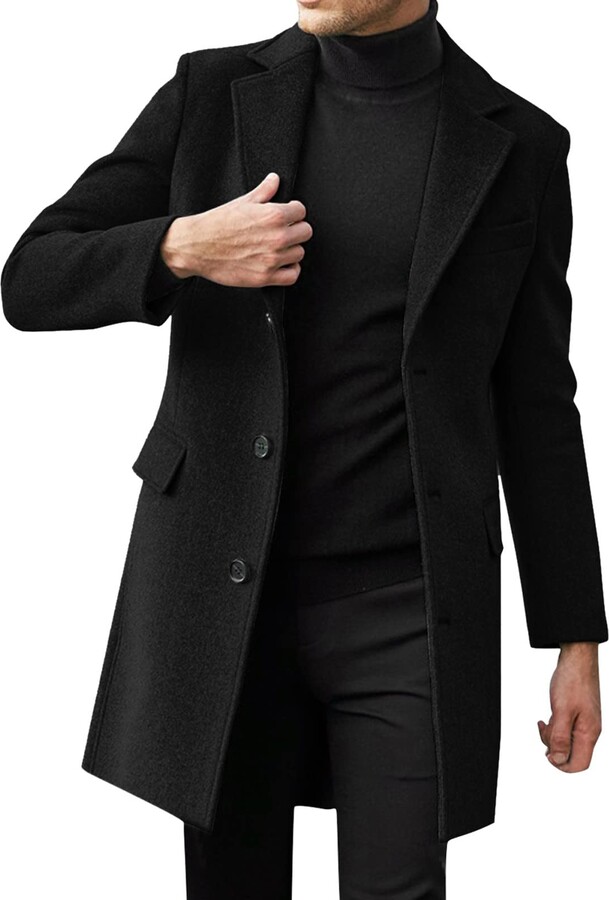 HUFFA Mens Overcoat Slim Fit Single Breasted Winter Wool Trench Coat ...