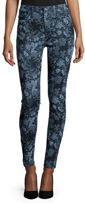 7 For All Mankind The High-Waist Skinny Jeans, Blue Floral