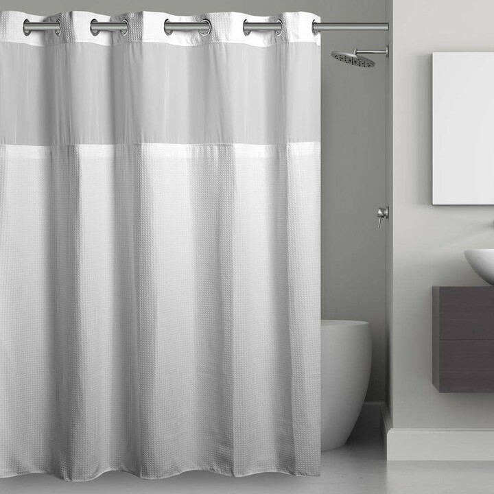 Hookless Waffle 71 in. W x 86 in. L Polyester Shower Curtain in White