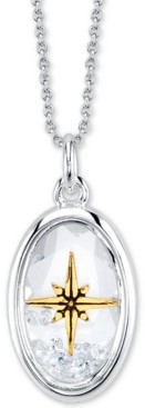 Unwritten Crystal Compass Shaker Pendant Necklace in Two-Tone Sterling Silver, 18" Chain
