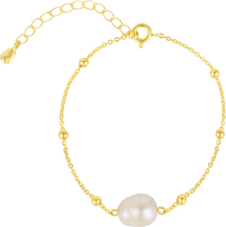 Mejoma Gold / White Single Pearl Beaded Chain Gold Bracelet