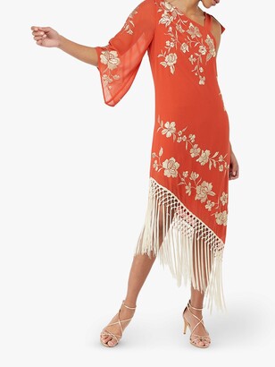 Monsoon Patsy Fringe Dress, Coral