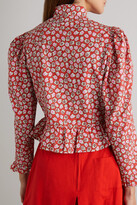 Thumbnail for your product : Batsheva Grace Faux Pearl-embellished Floral-print Cotton-poplin Blouse - Red