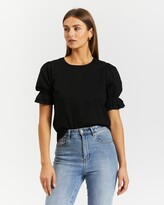 Thumbnail for your product : Atmos & Here Atmos&Here - Women's Black Lace Tops - Erika Puff Sleeve Linen Blend Top - Size 6 at The Iconic
