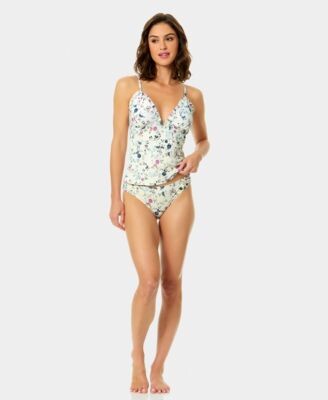 CeCe Womens V Neck Tankini Top Side Rouching Hipster Bottoms