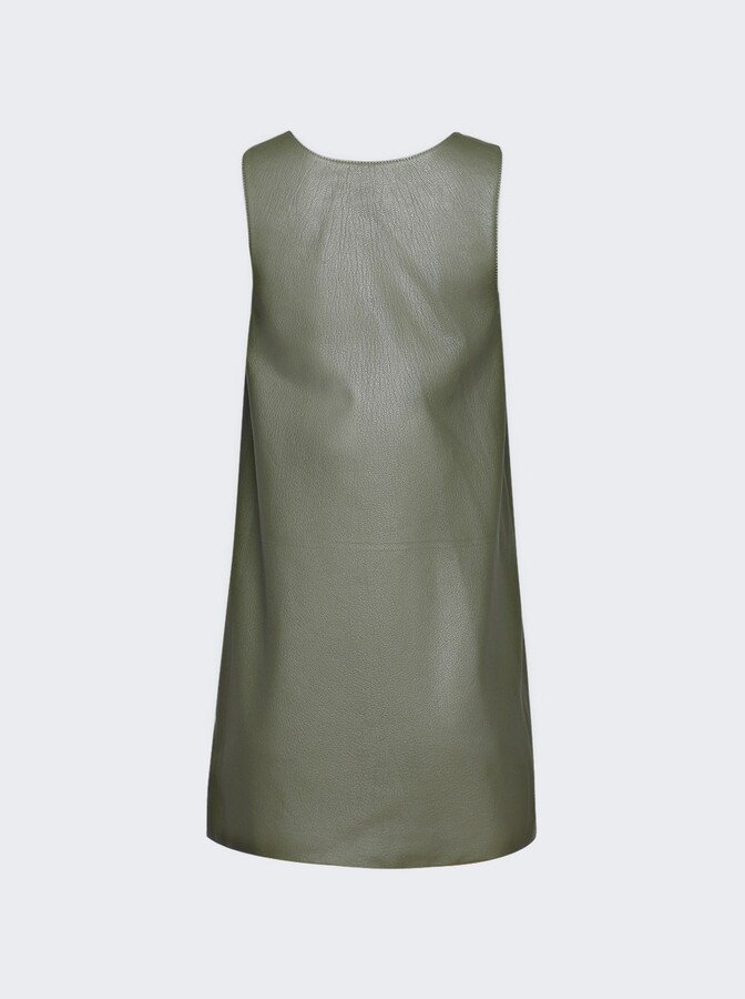 Gucci Grainy Leather Dress Army Green And White