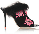 Thumbnail for your product : Webster Sophia Louby embroidered marabou-trimmed suede mules