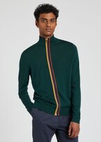 Thumbnail for your product : Paul Smith Men's Bottle Green Merino Wool 'Artist Stripe' Zip-Through Cardigan