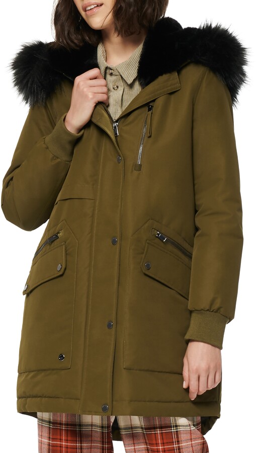 olive green parka with fur trim hood