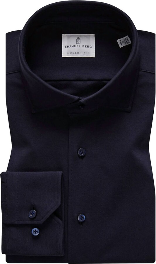 Emanuel Berg Men's Modern 4Flex Stretch Knit Shirt In Navy Solid