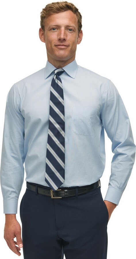 Brooks Brothers Men's Regular Fit Non-Iron Spread Collar Micro-Houndstooth Pinpoint Dress Shirt