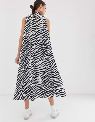 GHOSPELL oversized sleeveless volume maxi dress in zebra print
