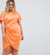 Thumbnail for your product : ASOS Curve DESIGN Curve wrap skirt midi dress in satin