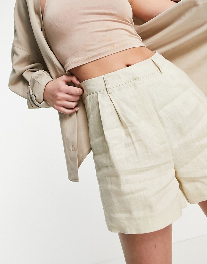NA-KD x Mathilde Gohler linen shorts in beige ShopStyle
