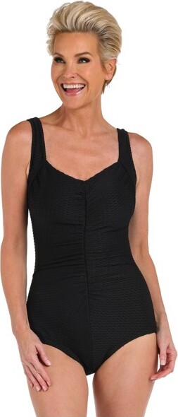 Maxine Of Hollywood MaxineofHollywoodWomen'sStandardShirredFrontGirlLegOnePieceSwimsuit,Black//Solids,10