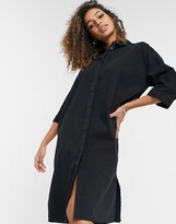 Thumbnail for your product : Monki Mona Lisa cotton midi denim shirt dress in black wash - BLACK