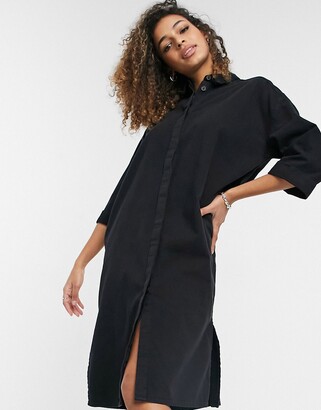Monki Mona Lisa cotton midi denim shirt dress in black wash - BLACK