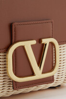 Thumbnail for your product : Valentino Garavani Embellished Leather And Raffia Shoulder Bag - Brown