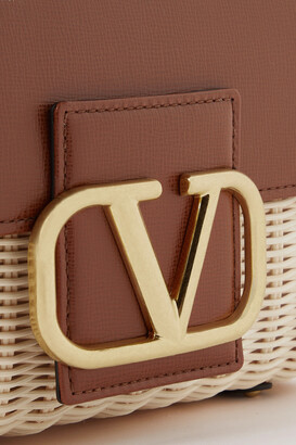 Valentino Garavani Embellished Leather And Raffia Shoulder Bag - Brown