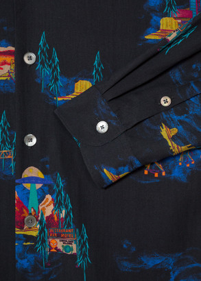 Paul Smith Men's Tailored-Fit Black 'UFO Highway' Print Lyocell Shirt