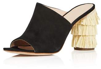 Pour La Victoire Women's Hettie Nubuck Leather & Raffia High-Heel Slide Sandals