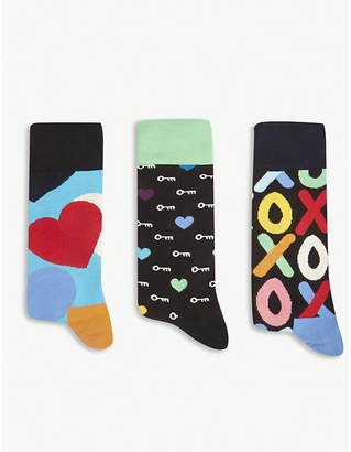 Happy Socks Mens Combed Cotton-Blend Pack Of Three