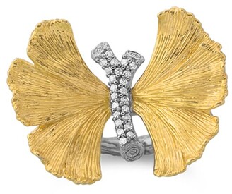 Michael Aram Ginkgo Butterfly Ring with Diamonds, Size 7