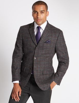 Marks and Spencer Regular Fit Large Check 2 Button Jacket