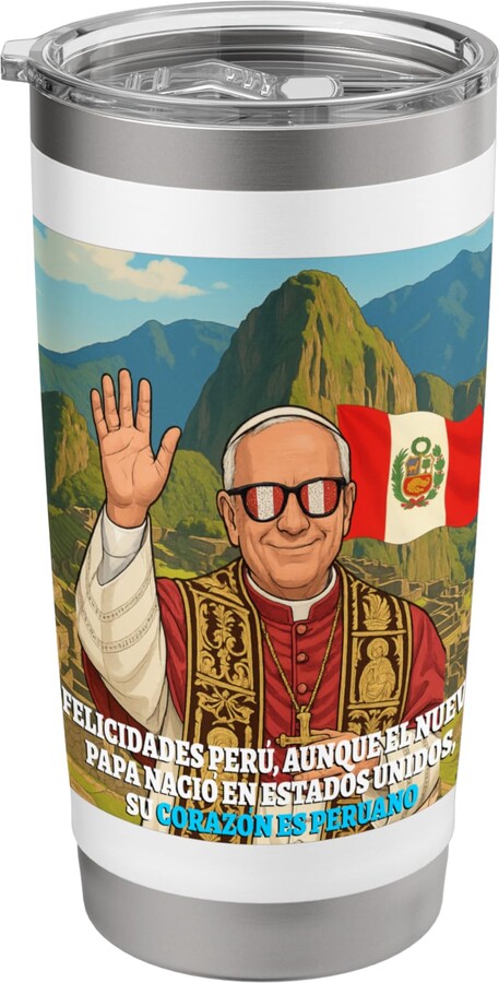 New Pope 2025 USA Peruvian Papa Leon XIV Store Papa León XIV Perú USA Pope Leo Peruvian Flag Stainless Steel Insulated Tumbler