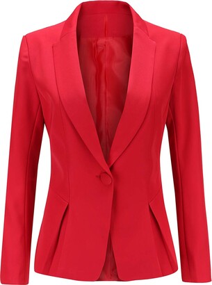 YYNUDA Ladies Plain Formal Tailored Blazer Button Up Slim Fit Elegant Blazer Jacket 