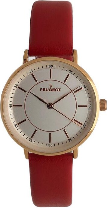 Peugeot Women's 30mm Red Modern Calfskin Leather Strap Watch