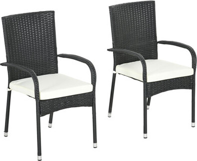 Ebern Designs Stackable Outdoor Chairs With Cushions 2. Cream White  & For Patio Deck. Fatigue 2Pcs Pe Dining Cushions. Armrest Patio Creamy White. 22\