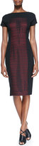 Thumbnail for your product : Lafayette 148 New York Short-Sleeve Dress with Striped Honeycomb Latticework
