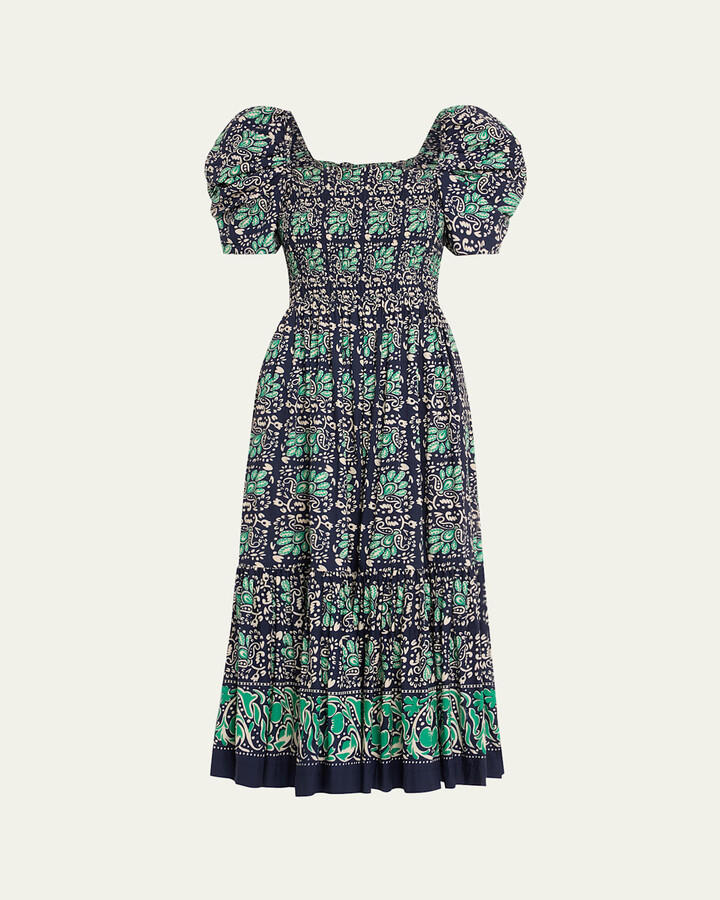 Cara Cara Moulin Smocked Puff-Sleeve Midi Dress