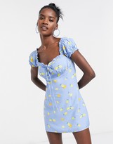 Thumbnail for your product : Glamorous milk maid mini dress with ruched bust in lemon print